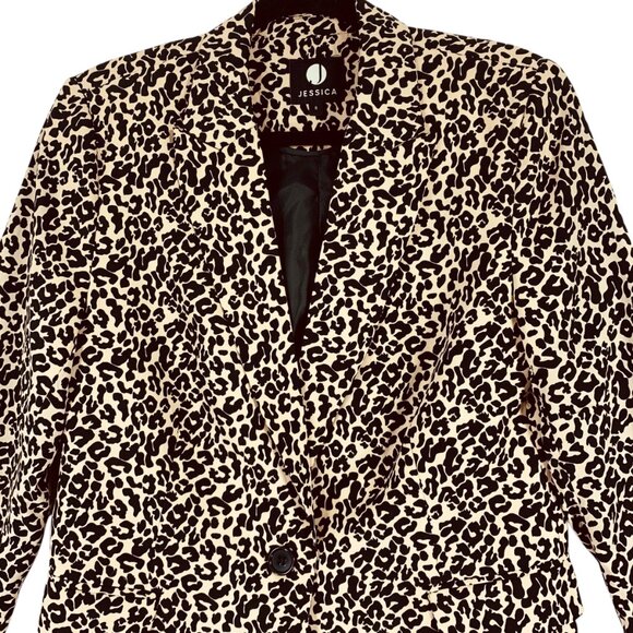 animal print  beige and black  blazer single breast peak lapel SZ 8 Jessica - Picture 6 of 16